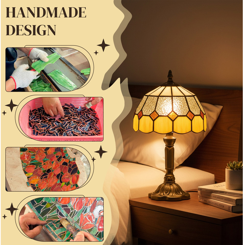 Portland Orange Glass Shade Bronze Base Tiffany-Style Table Lamp Image 7