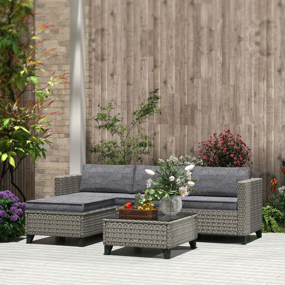 Outsunny 4 Seater Dark Grey Rattan Garden Lounge Set with Glass Coffee Table Image 3