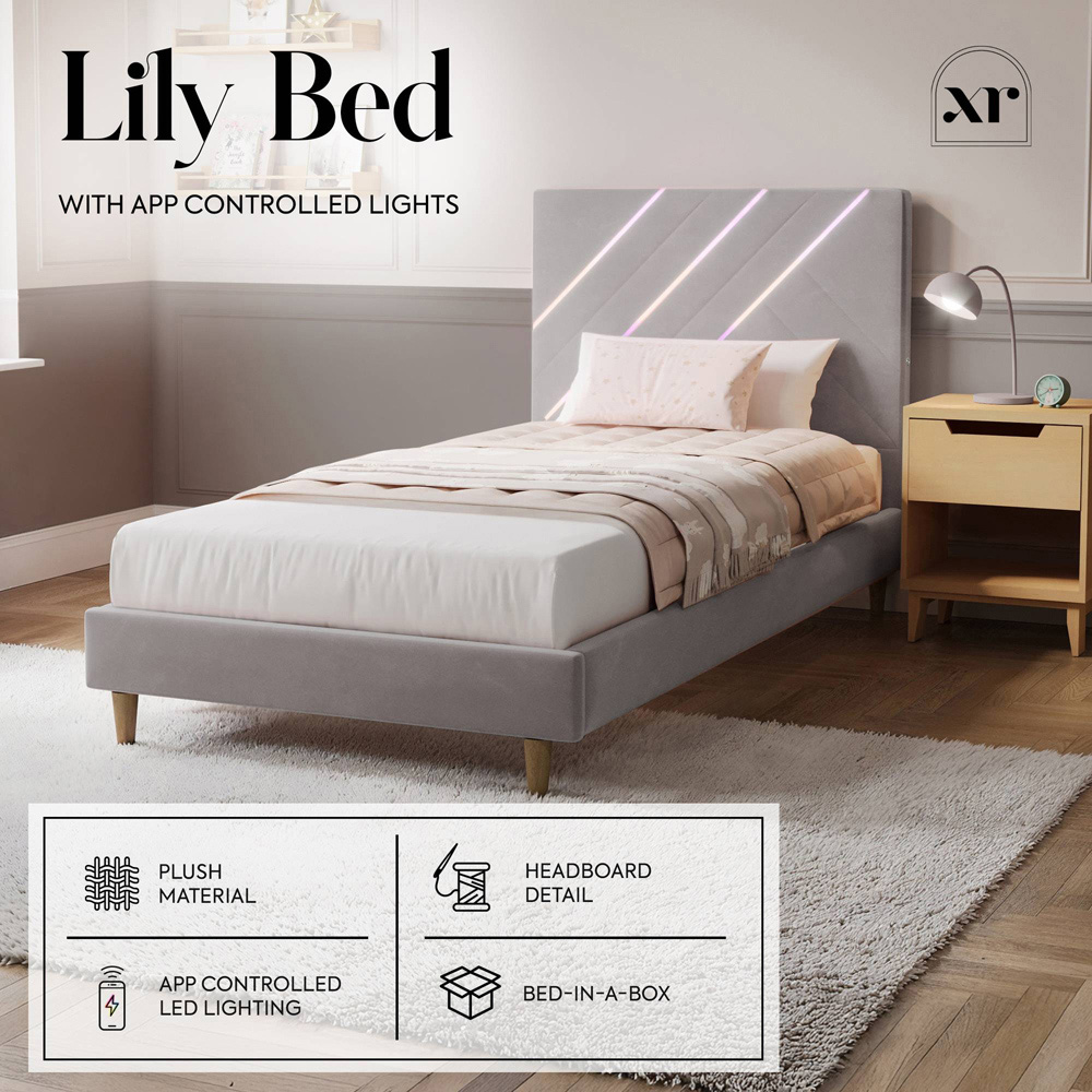 XR Living Lily Single Grey Velvet Bed Frame with App Controlled RGB LED Light Image 7