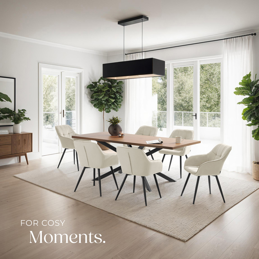 tectake Marilyn Set of 4 Cream and Black Quilted Velvet Dining Chair with Armrest Image 8