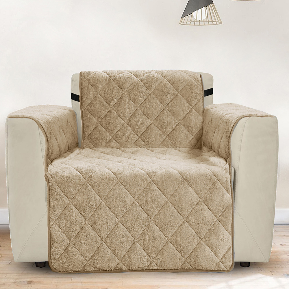 Homerepublic Beige Teddy Fabric Water-Repellent Sofa Chair Protector with Elasticated Straps Image 2