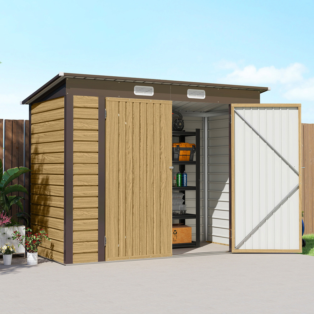 Outsunny 7.9 x 3.7ft Oak Galvanised Steel Garden Storage Shed Image 5