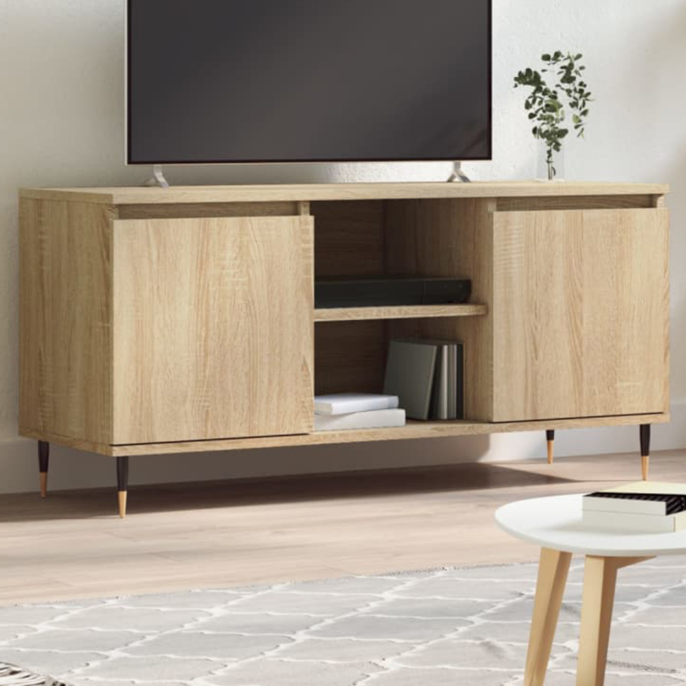 vidaXL 2 Door 2 Open Shelf Sonoma Oak TV Cabinet with Metal Legs Image 1