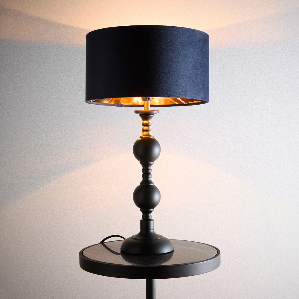 Kliving Churchgate Navy Velvet Shade Black Metal Table Lamp Image 3