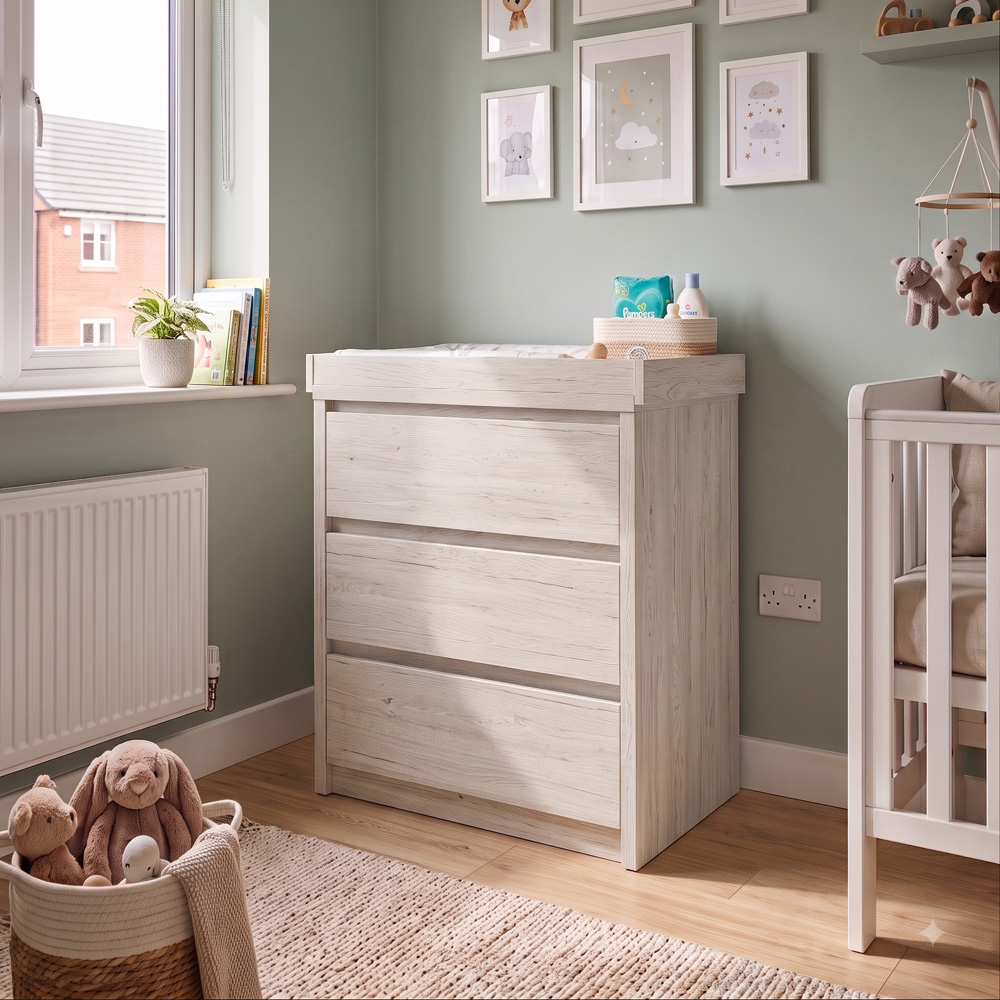 Shefa 880 3 Drawer White Craft Oak Kids Changing Unit Image 4