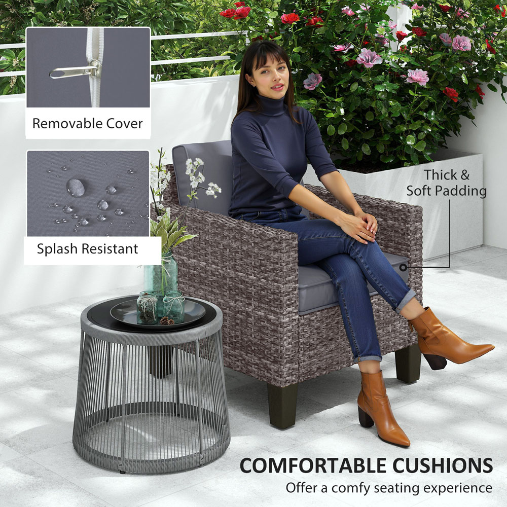 Outsunny Light Dark Grey Rattan Garden Armchair with Cushions Image 5