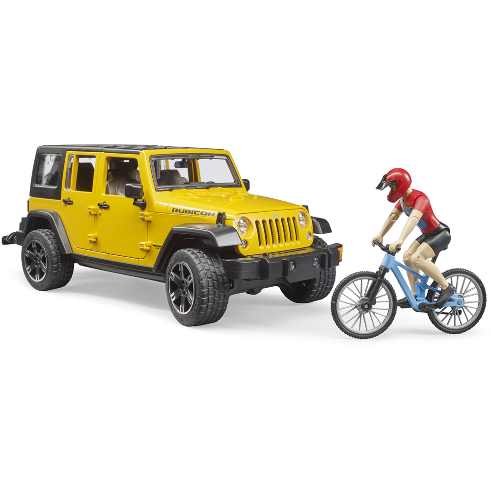 Bruder Kids Jeep Wrangler Unlimited Rubicon with Mountain Bike and Cyclist Playset Model Image 2