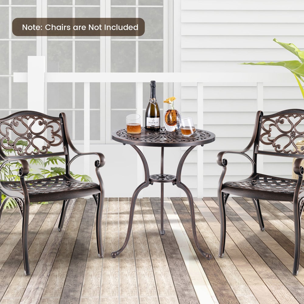 Costway Copper Round Cast Aluminium Table with Umbrella Hole Image 3