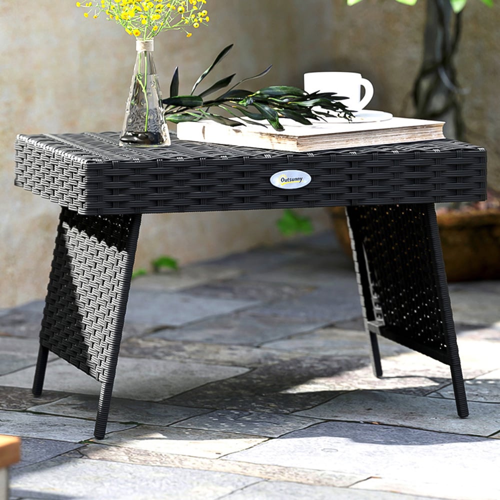 Outsunny Black Rattan Steel Frame Foldable Outdoor Coffee Table Image 1