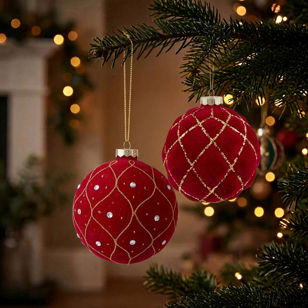 Flocked Traditional Glass Bauble Image 2