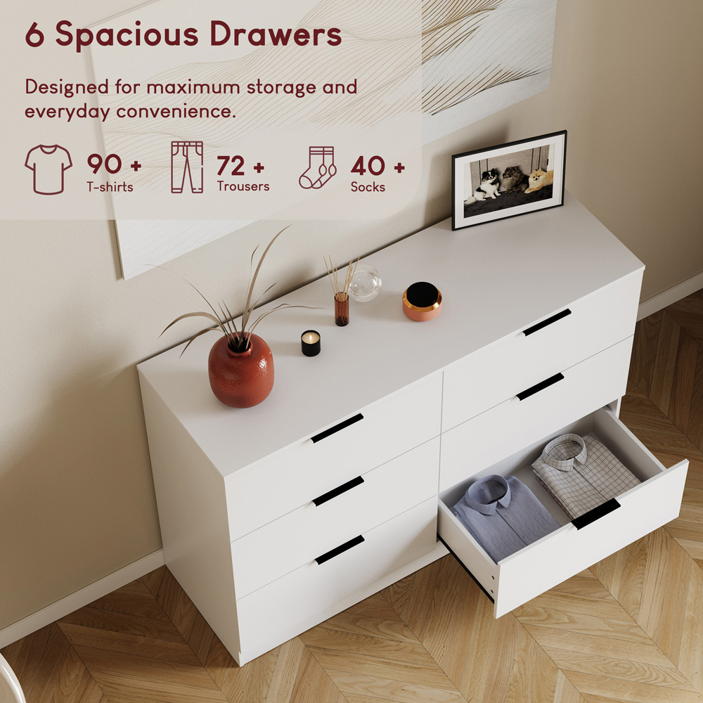 VIDA DESIGNS Trega 6 Drawer White Chest of Drawers Image 6