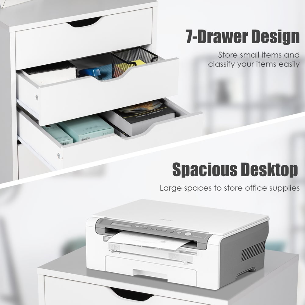 Costway 7 Drawer White Mobile File Cabinet Image 5