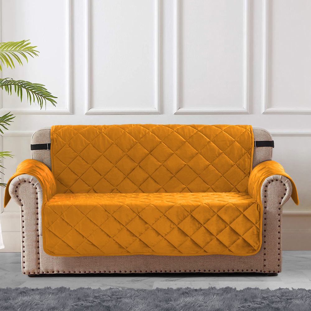 Homerepublic Luna 2 Seater Orange Matte Velvet Water-Repellent Sofa Protector Image 3