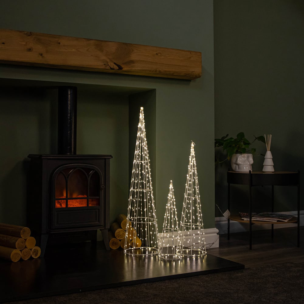 Samuel Alexander Warm White LED Light Up White Metal Dewdrop Christmas Cone Tree Set of 3 Image 8