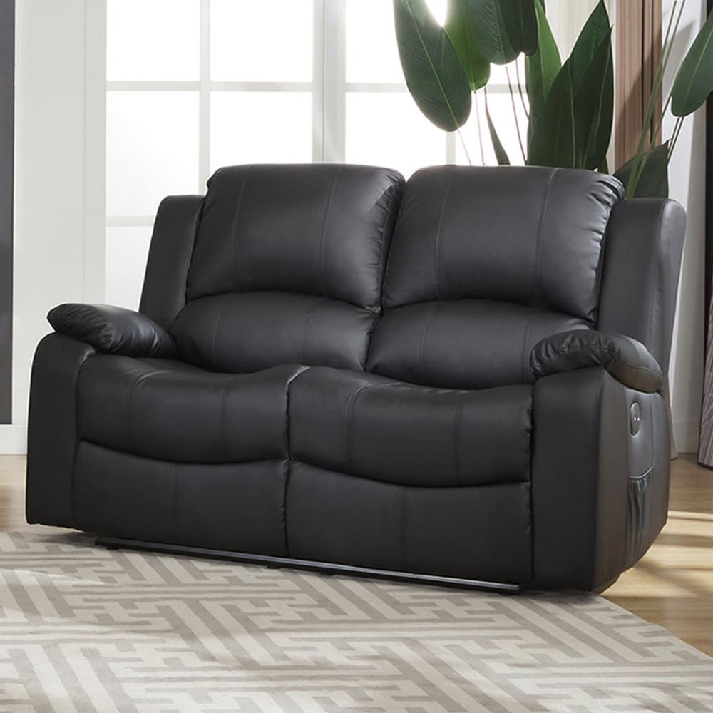 Glendale 2 Seater Black Bonded Leather Electric Recliner Sofa Image 1