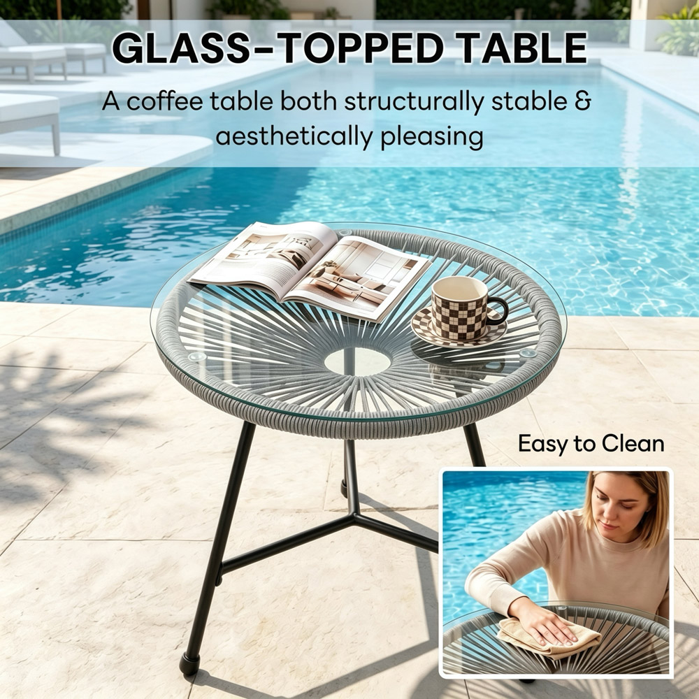 Alivio 2 Seater Grey Acapulco-Style Garden Bistro Set with Glass Top Table Image 3