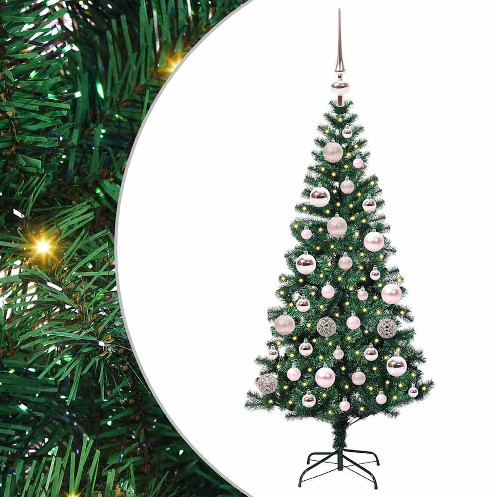 vidaXL Pre-Lit Pink Baubles Green Artificial Christmas Tree 4ft Image 2