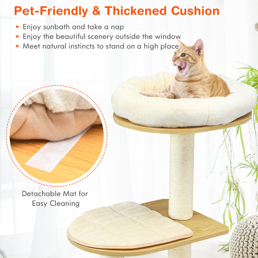Costway 4 Tier Natural Cat Tree with Scratching Posts Condo Image 6