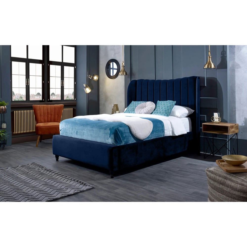 Eleganza Home Carli Super King Size Blue Plush Velvet Bed Frame with Lined Headboard Image 5