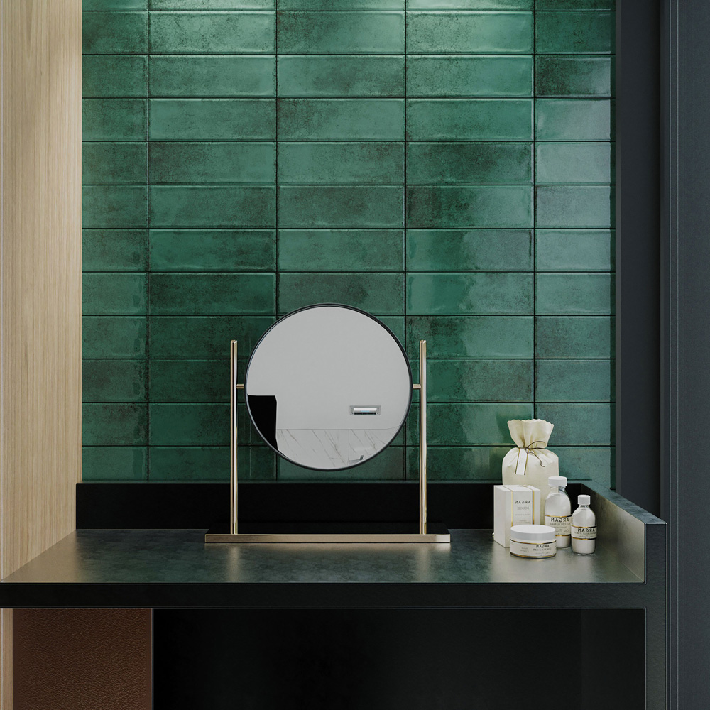 Top Ceramics Metro Green Gloss Flat Bumpy Ceramic Wall Tile 100 x 300mm 0.84 sqm Image 4