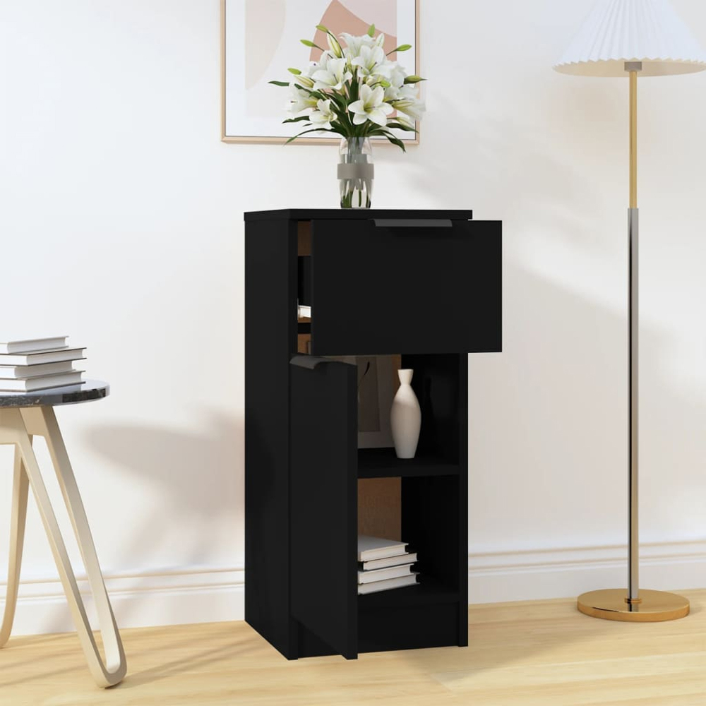 vidaXL Single Door Single Drawer Black Wooden Sideboard Image 9