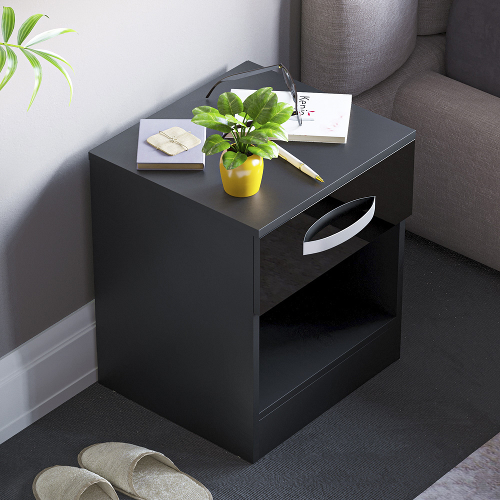Vida Designs Hulio Single Drawer Black Bedside Table Image 6