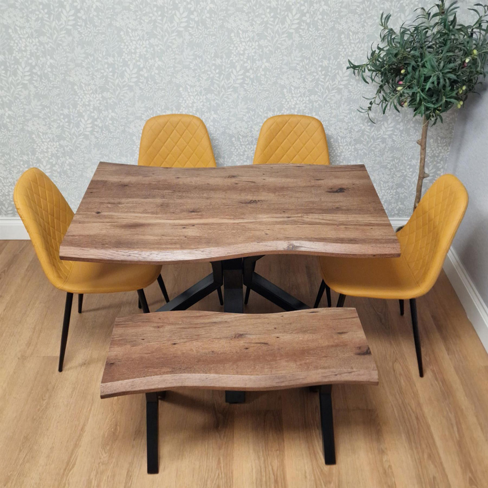 Kosy Koala 6 Seater Wooden Effect Faux Leather Dining Set with Bench Mustard Image 3