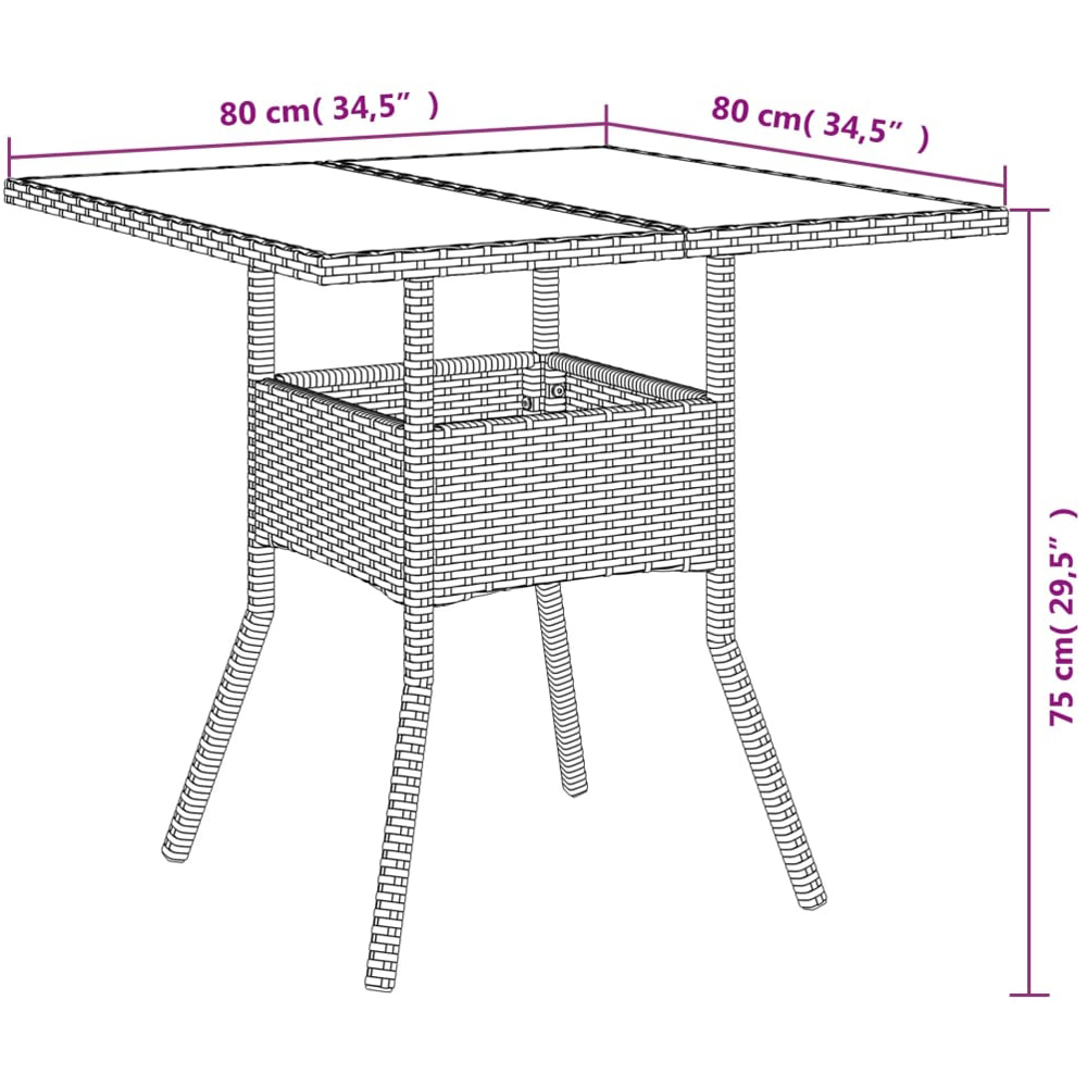 Walplus 2 Seater Grey Poly Rattan Glass Top Garden Dining Table Image 9