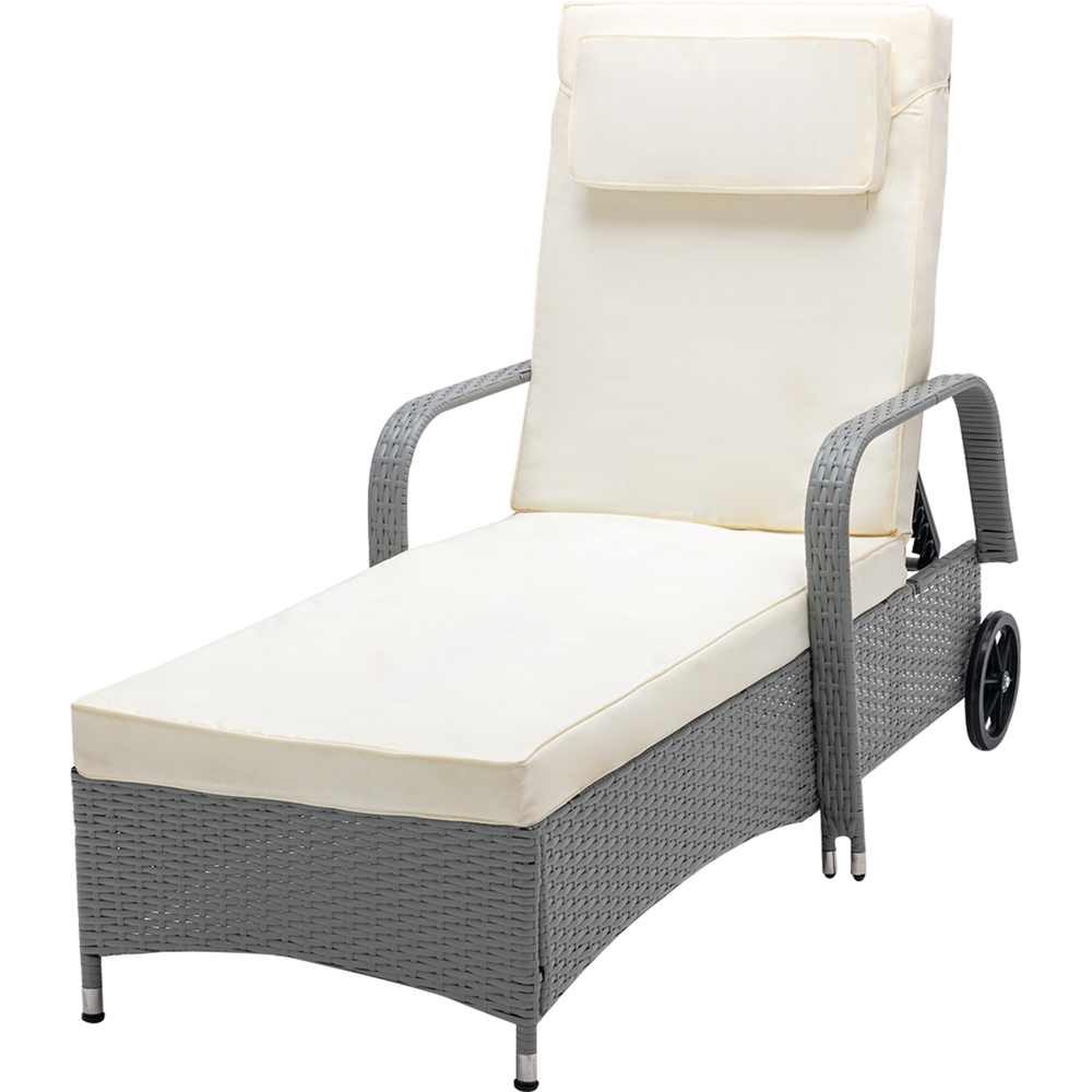 Grey Rattan Reclining Sun Lounger with Wheels Image 2