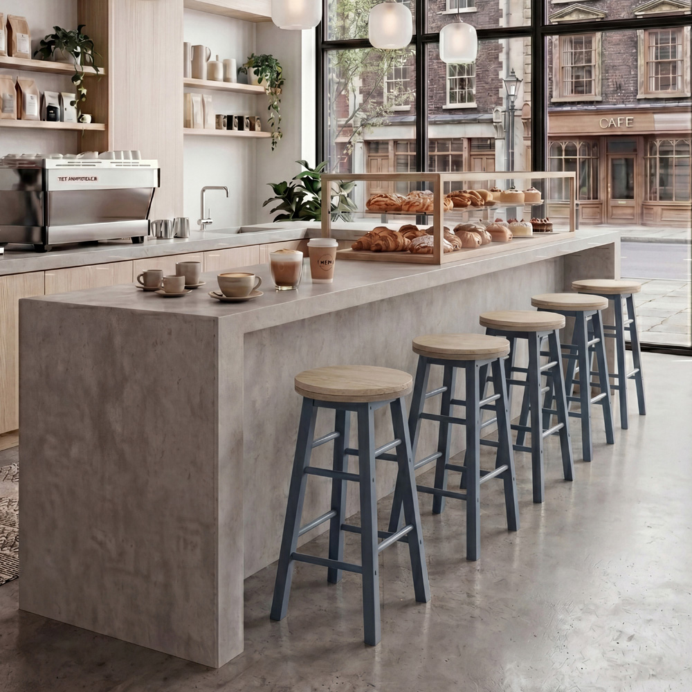 CHEF VIDA Grey Wooden Revolving Bar Stool Image 3