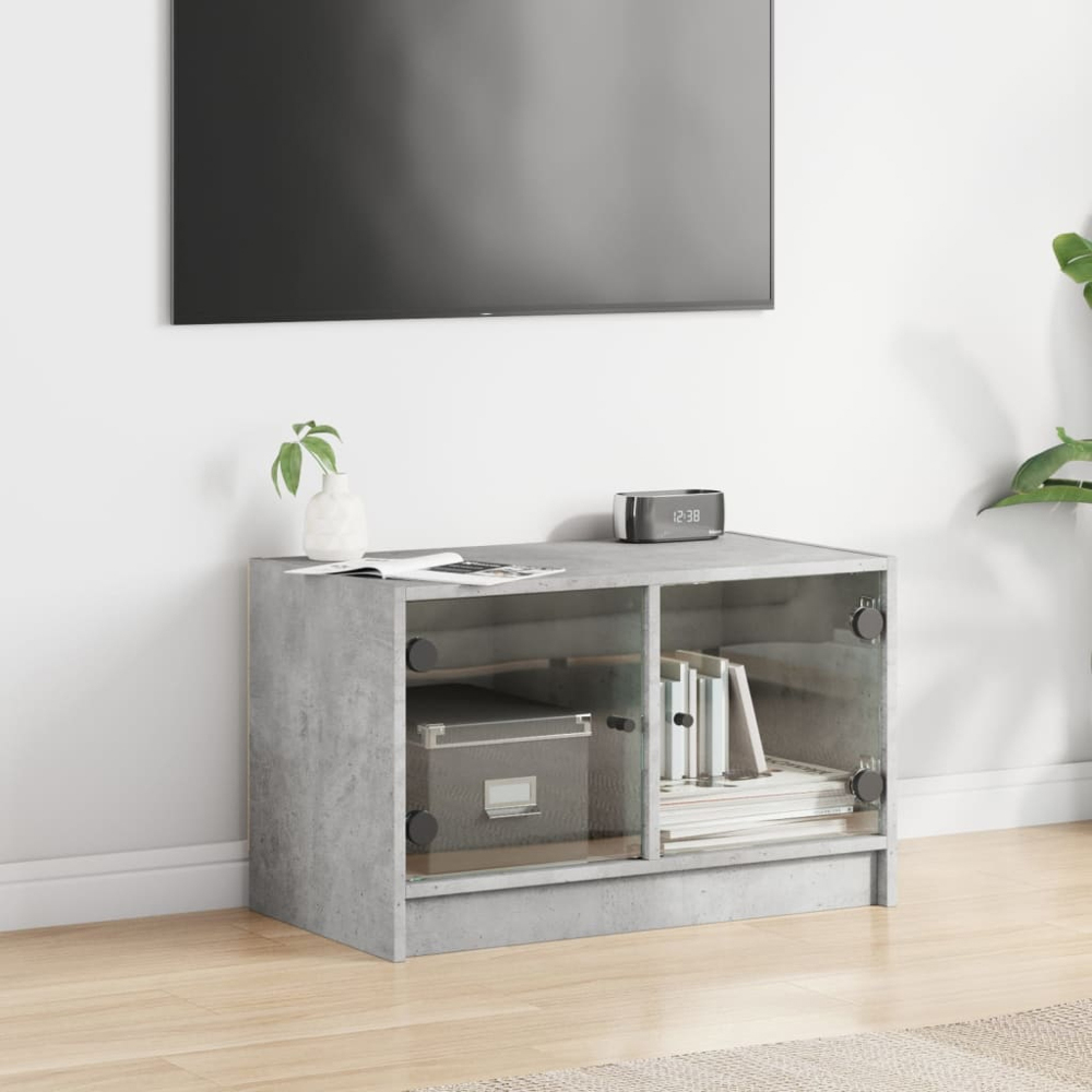 vidaXL 2 Glass Door Concrete Grey TV Cabinet Image 9