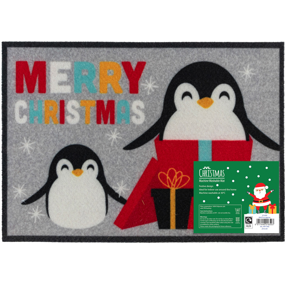 JVL Christmas Penguin Machine Washable Door Mat 40 x 57cm Image 3