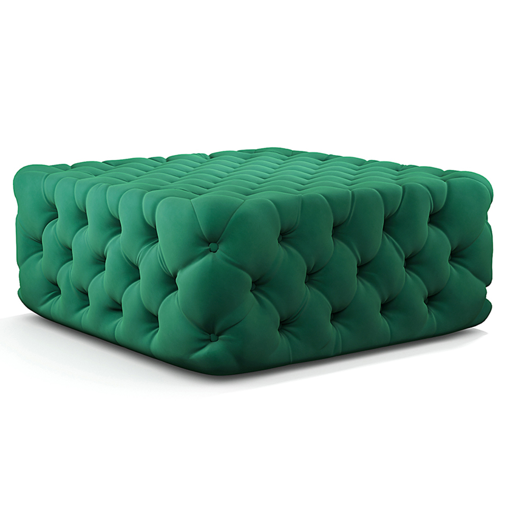Living and Home Green Velvet Deep Buttoned Footstool Image 2