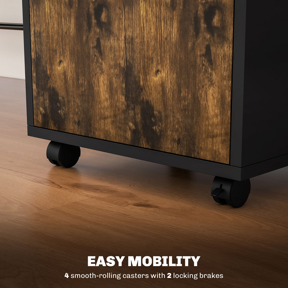 HOMCOM Single Door Single Drawer Rustic Brown Filing Cabinet Image 6