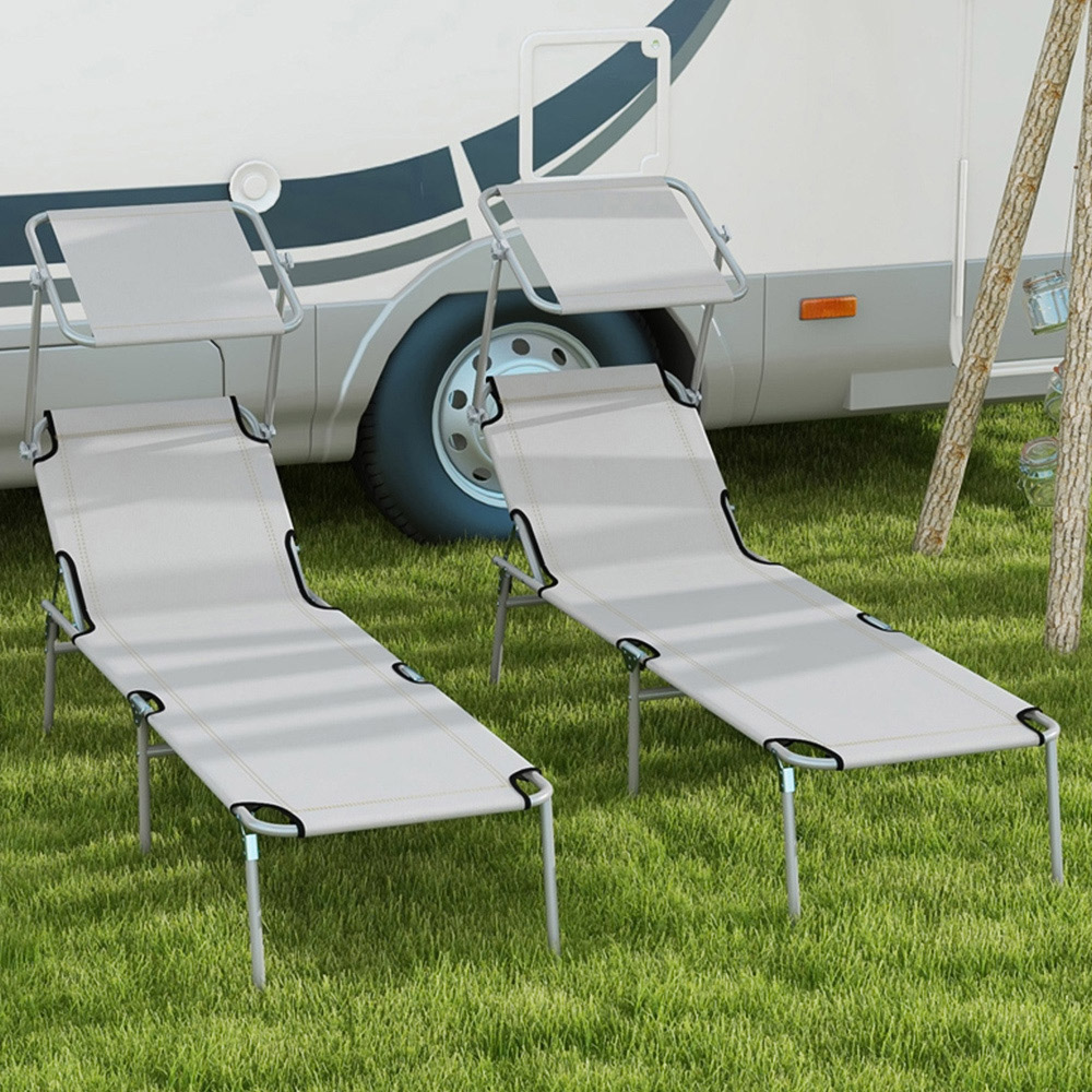 Outsunny Set of 2 Light Grey Adjustable Folding Sun Lounger Image 1
