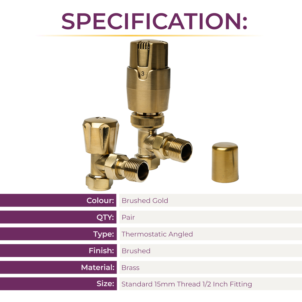Go Bathrooms Gold Angled Thermostatic Radiator Valve 15mm 2 Pack Image 5