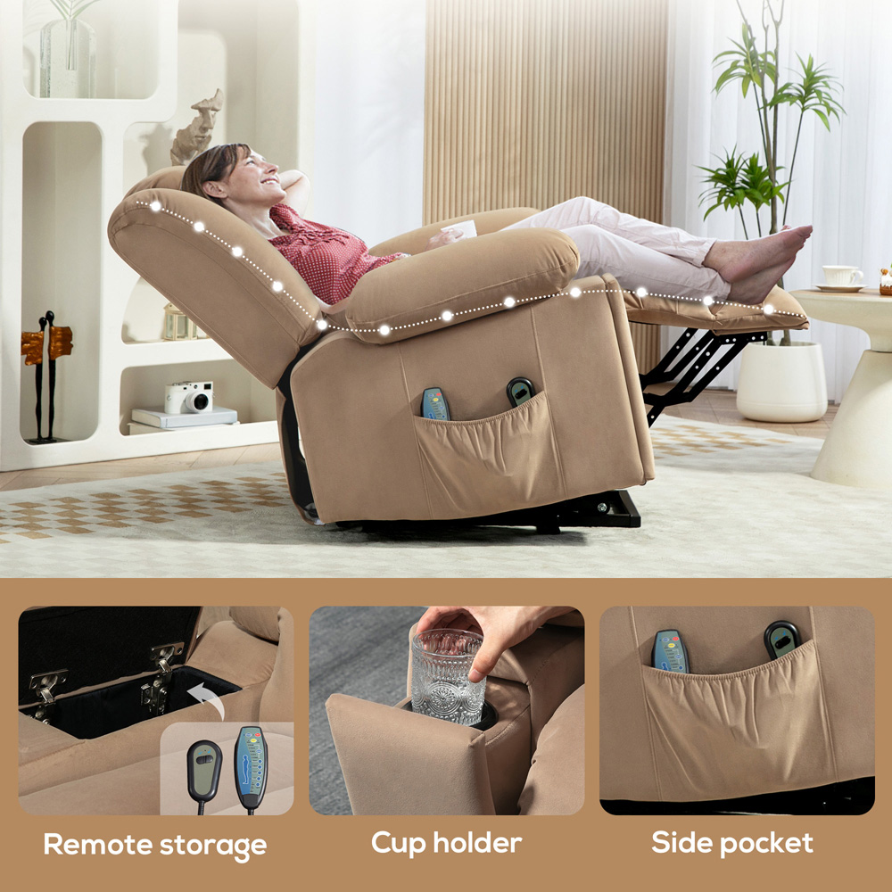 HOMCOM Light Brown Power Lift Recliner Chair with Vibration Massage Image 3