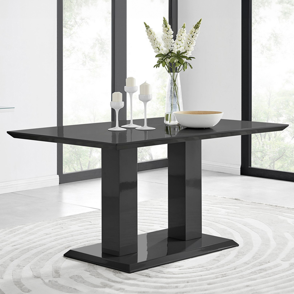 Furniturebox Molini Valera 6 Seater Dining Set Black Gloss and Grey Image 2