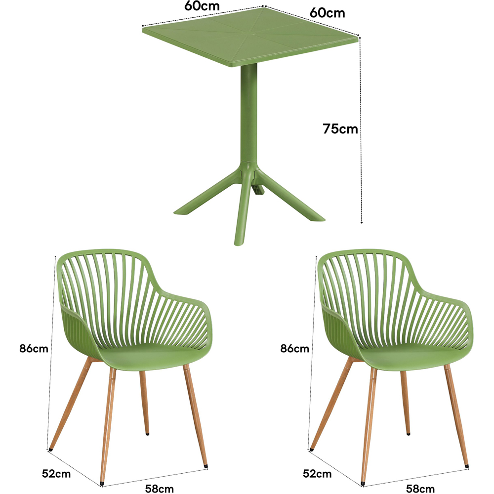 Core Products 2 Seater Moss Green Sunray Design Square Plastic Table Garden Bistro Set Image 7