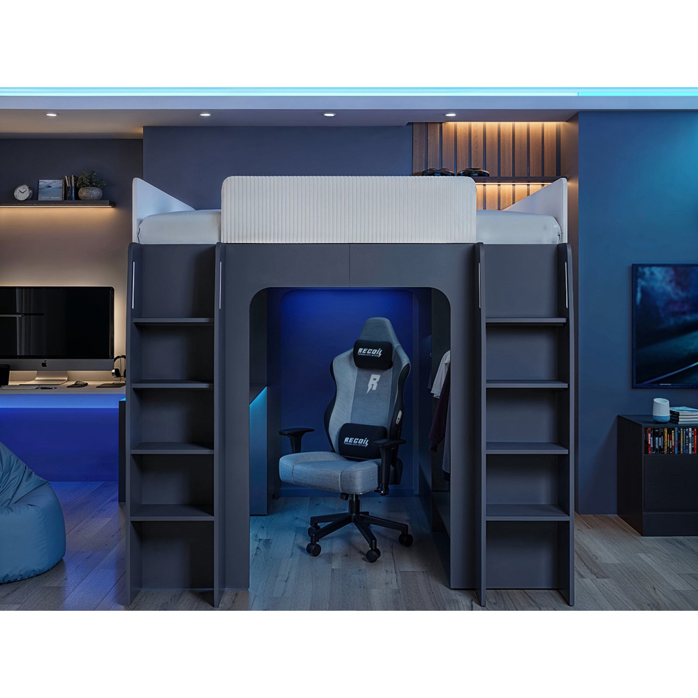 Recoil Dante Twin White and Grey Gaming High Sleeper Bed with Desk and Wardrobe Image 6