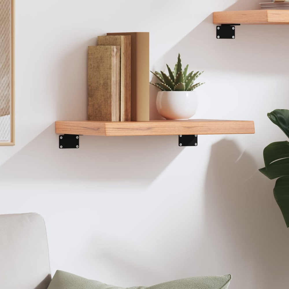 vidaXL 40 x 30 x 4cm Light Brown Treated Solid Wood Oak Wall Shelf Image 2