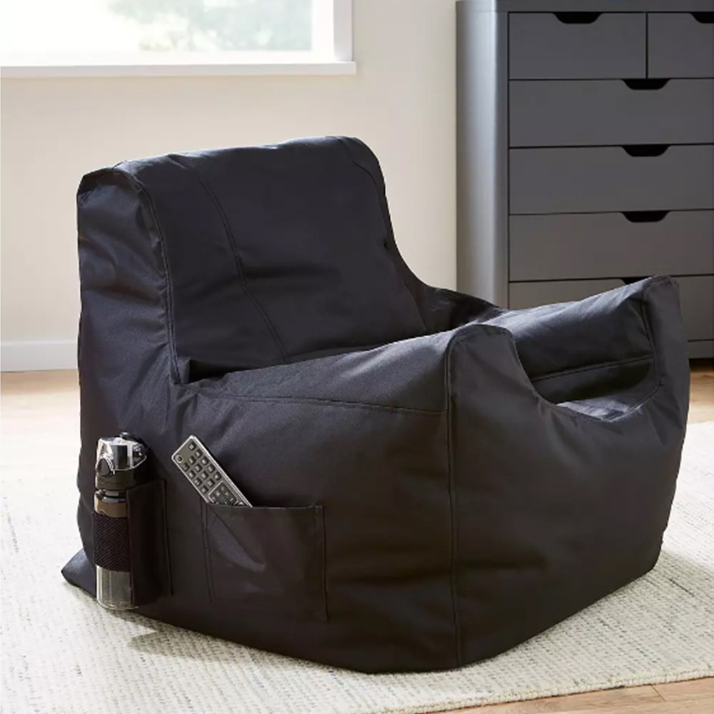 Kaikoo Black Bean Bag Chair with Pocket Image 1