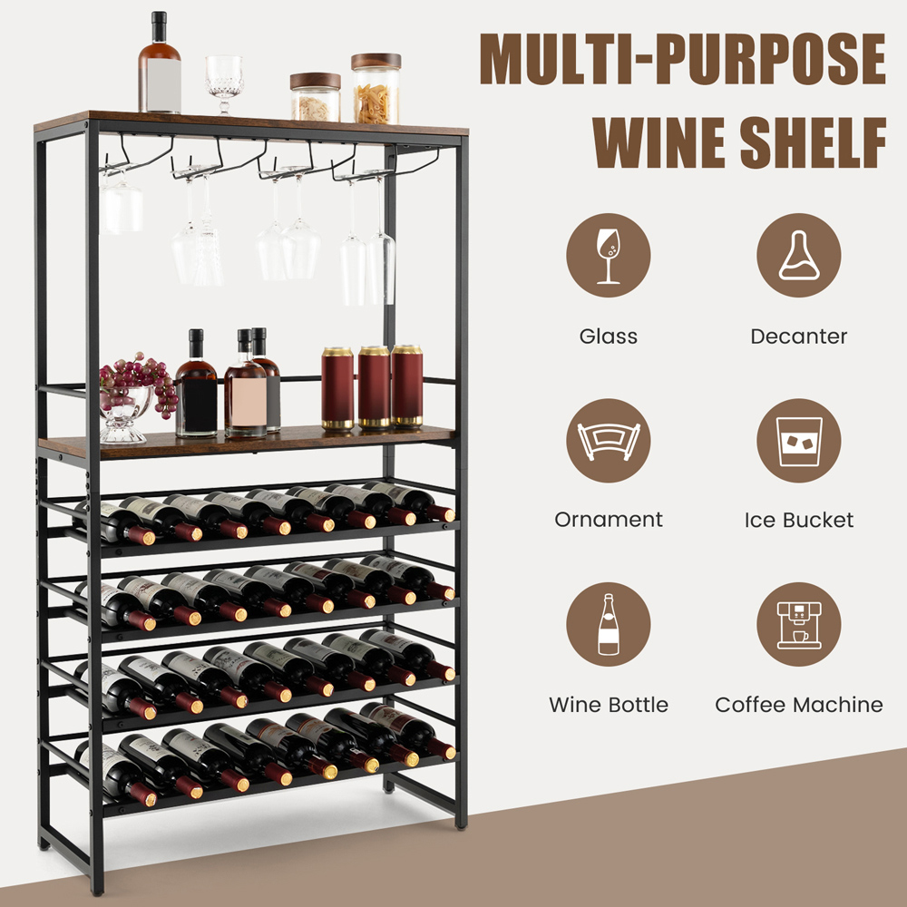 Costway 2 Shelf 32 Bottle Wine Rack with Glass holders Image 7