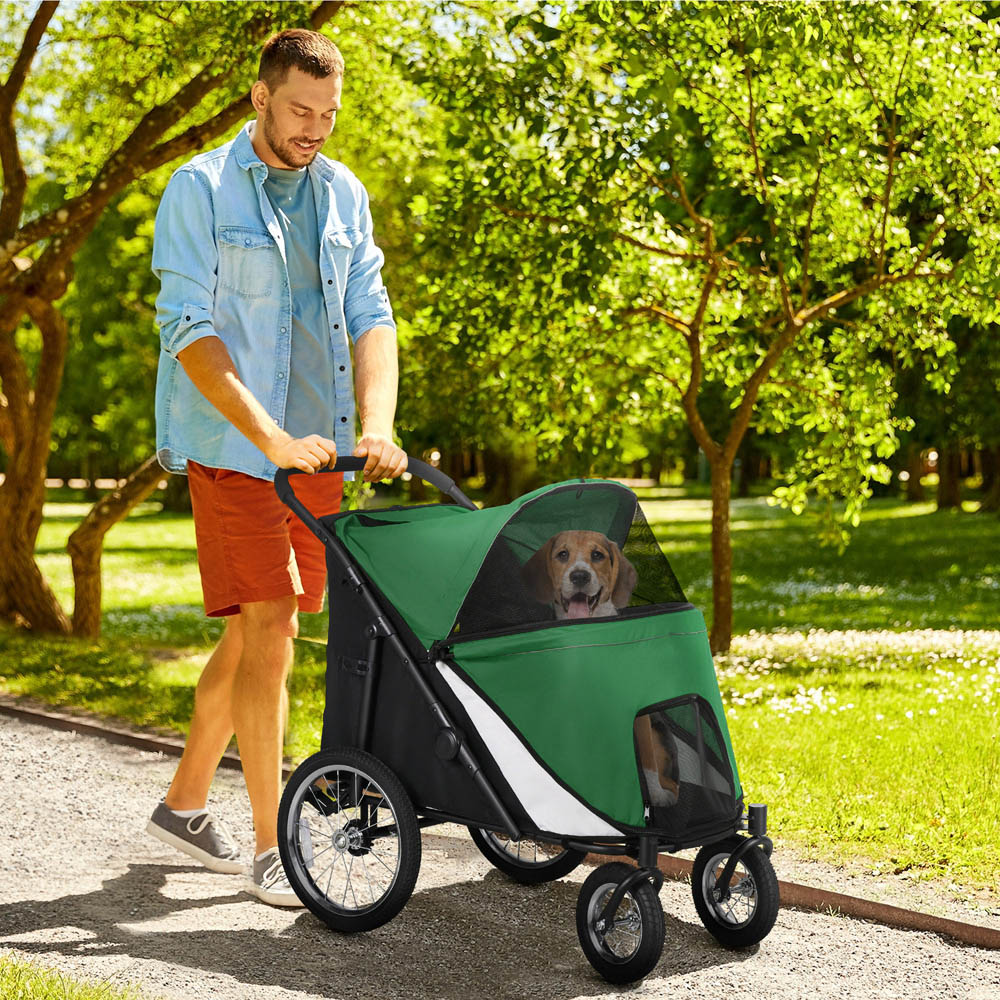 PawHut Green Foldable Pet Stroller with Cushion Image 2