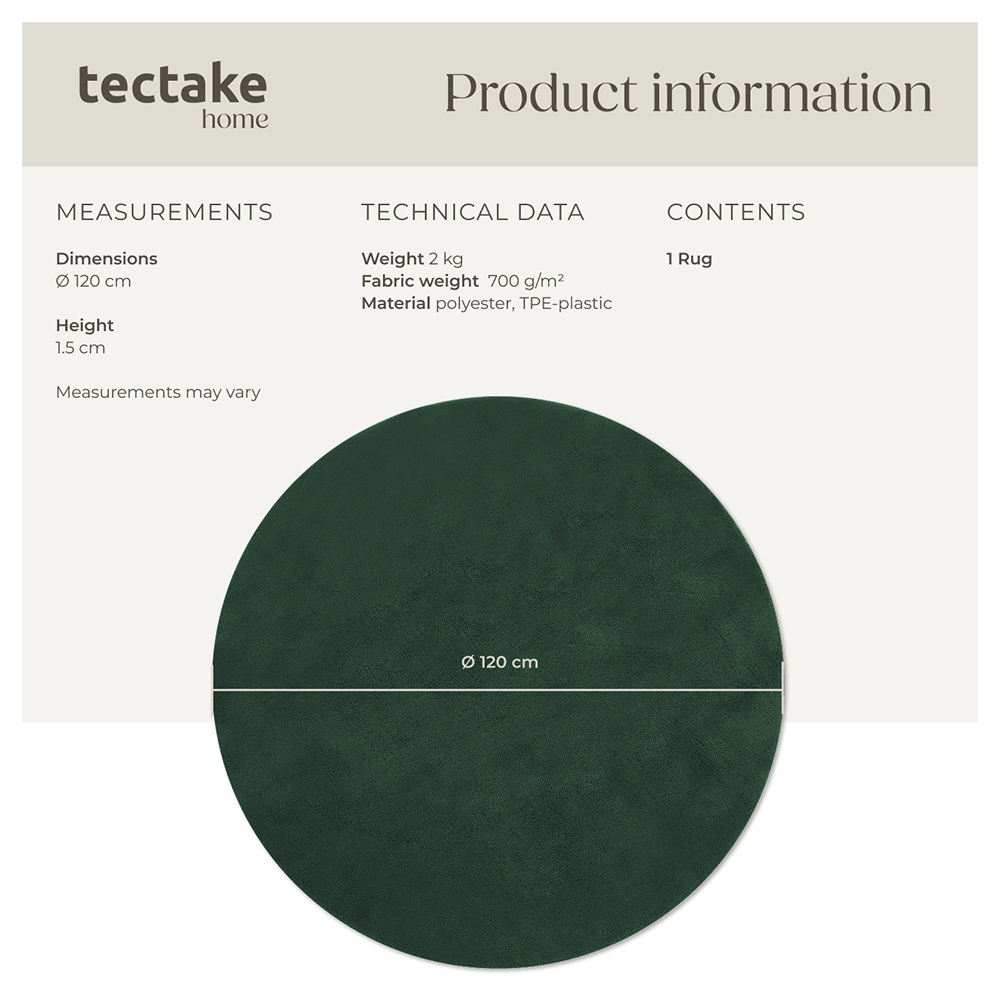 tectake Zonelle Green Short Pile Ultra Soft Rug 120 x 120cm Image 8