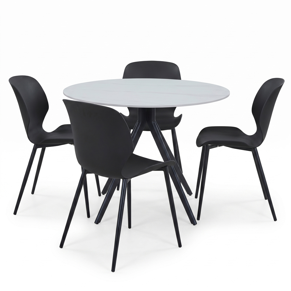 Core Products Aspen Carnaby 4 Seater Sintered Stone Plastic Round Dining Set Black Image 2