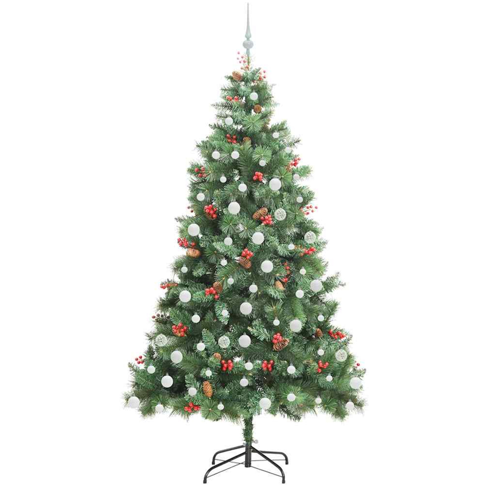 vidaXL 300 LED Pre-Lit White Baubles Green Artificial Christmas Tree 7ft Image 4