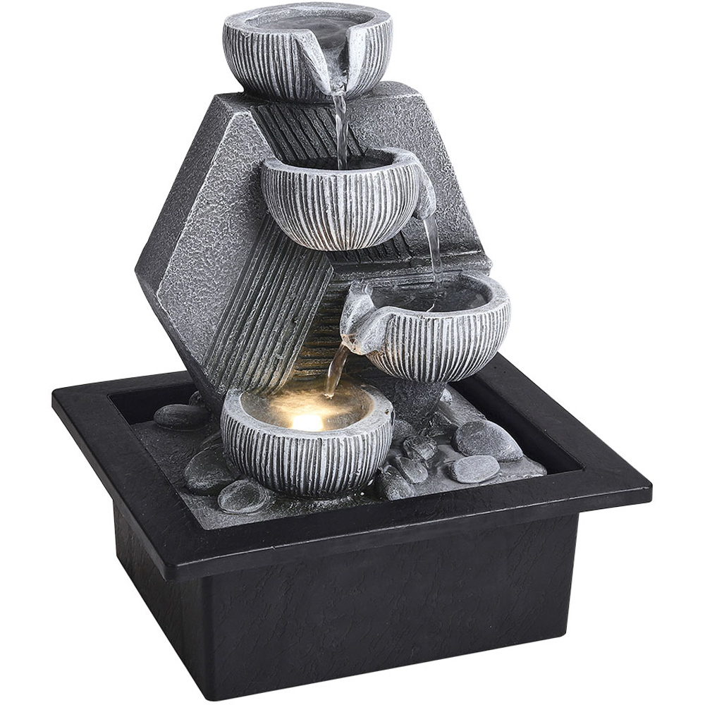 Living and Home 3-Tier LED Imitation Rock Resin Tabletop Water Fountain Image 1