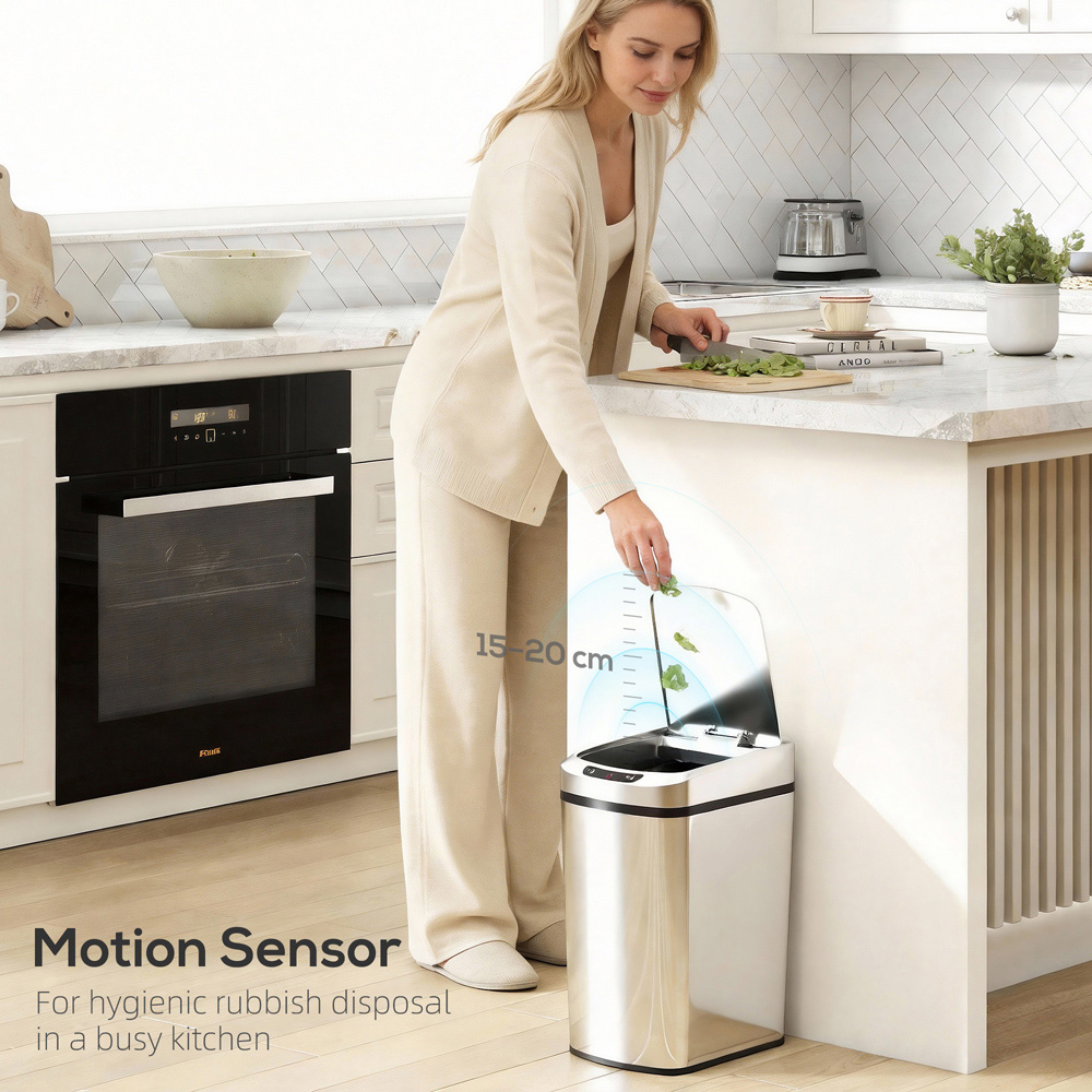 HOMCOM Silver Automatic Kitchen Sensor Bin with Removable Inner Bucket 12L Image 4