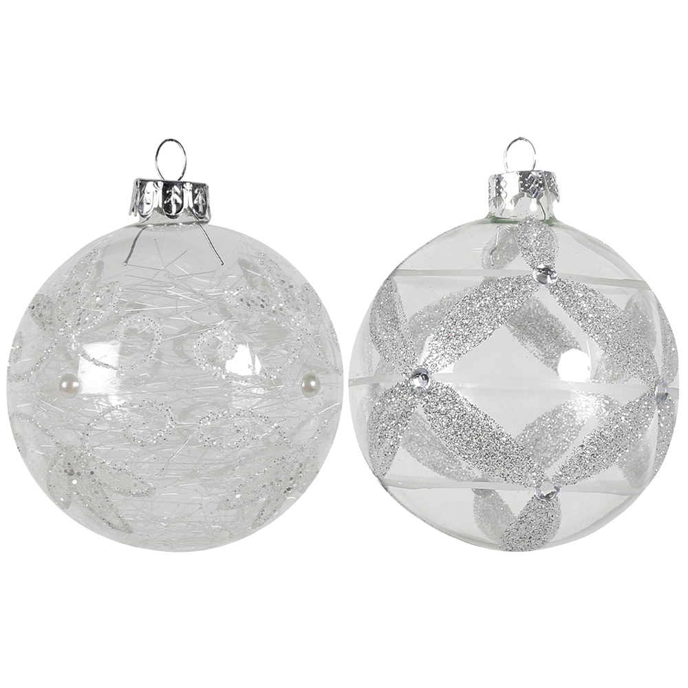 Single Frosted Fairytale Clear Glitter Detail Bauble in Assorted styles Image 1